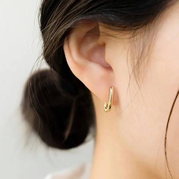 Geometric Oval Hoop Earrings | Gold Plated Earrings - Picture 4 of 4